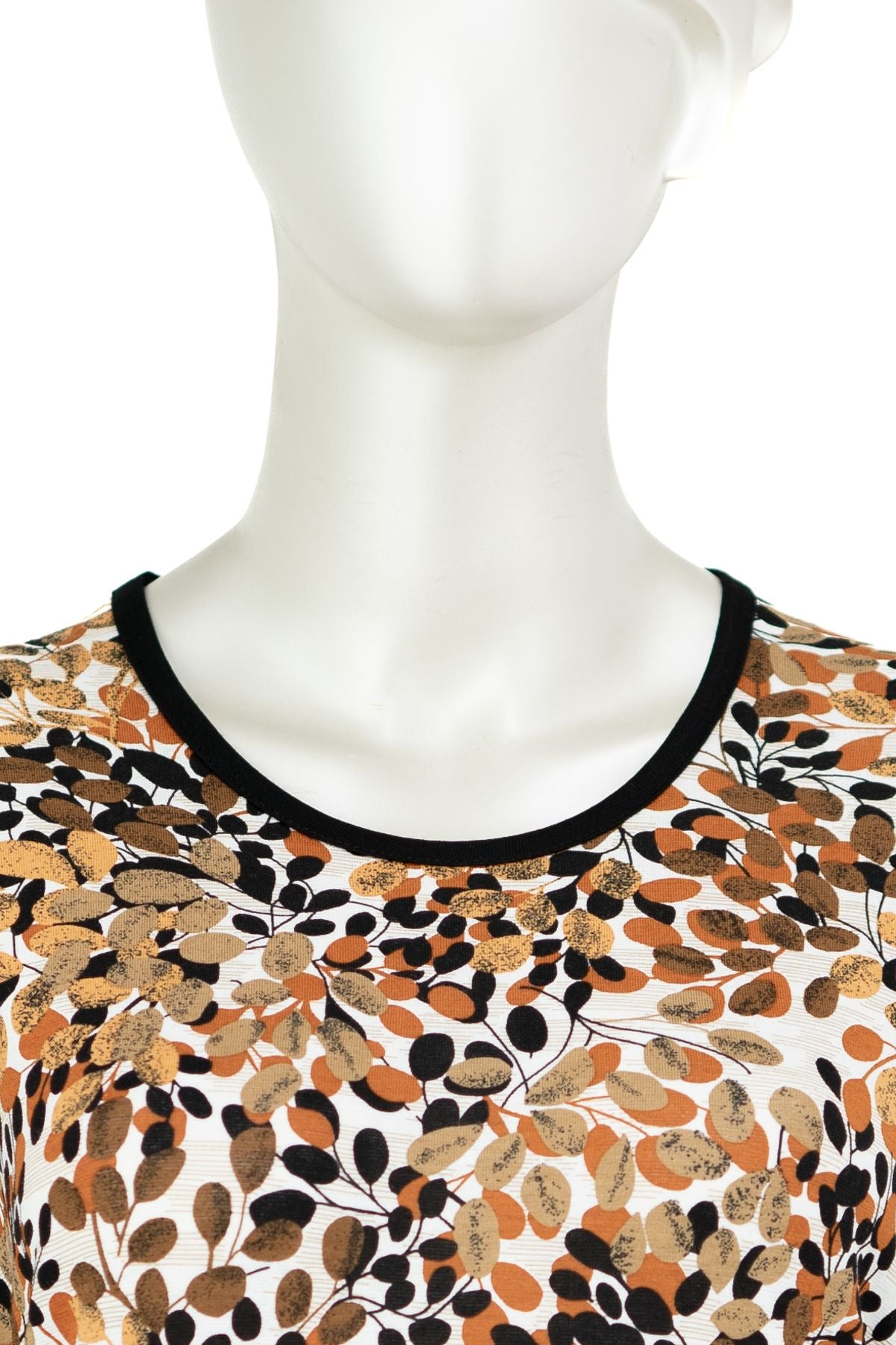 Kadın Viskon Kumaş Klasik Boydan Anne Elbise Yaprak Desenli Uzun Kollu Tam Kalıp Likralı